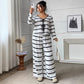 Striped Top With Tie Details Paired With Casual Loose-fitting Plus-size Wide-leg Pants