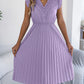 Casual Lace V-neck Ruffled-waist Pleated Dress