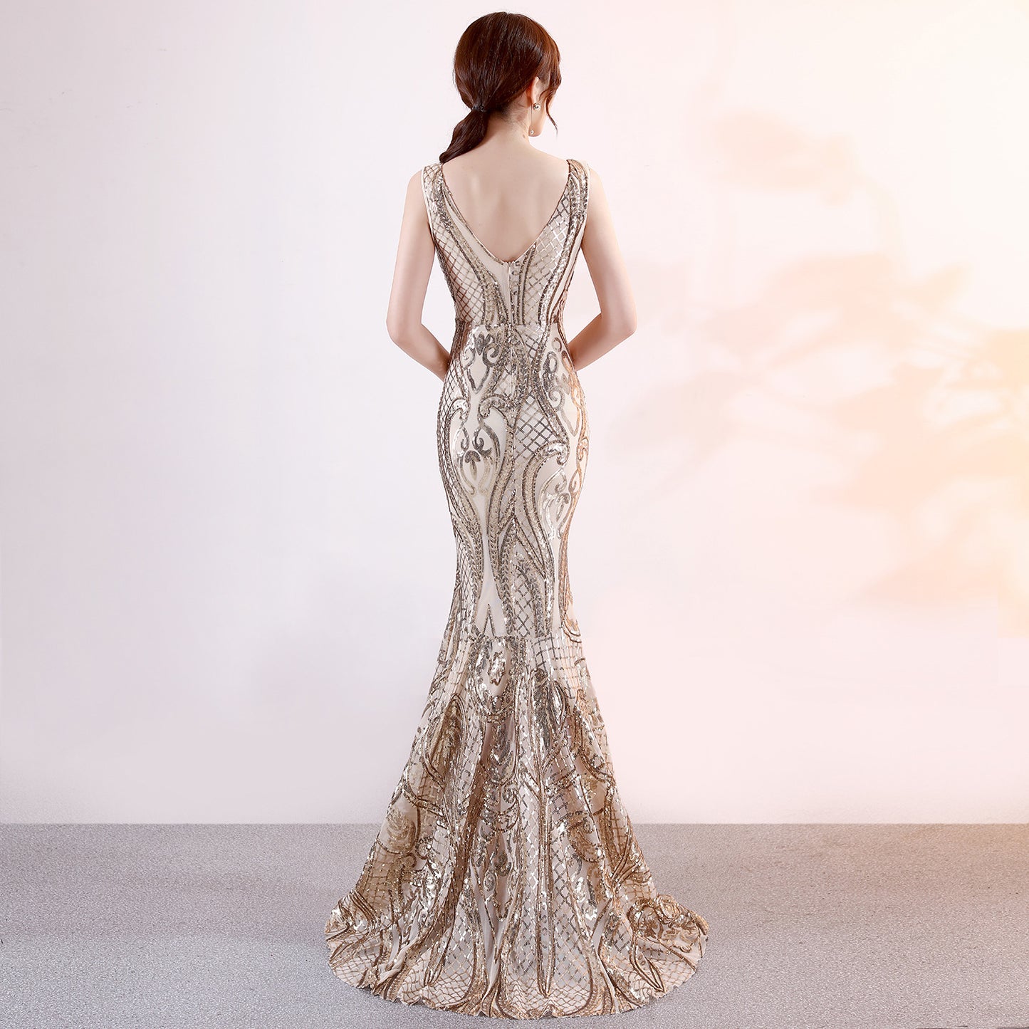 Robe de soirée à col en V pour femme