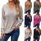 Women's Long Sleeve V-neck Shirt Solid Color Buttons