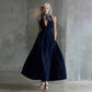 Womens Retro Sleeveless Tie-Waist A-Line Midi Dress With V-Neck