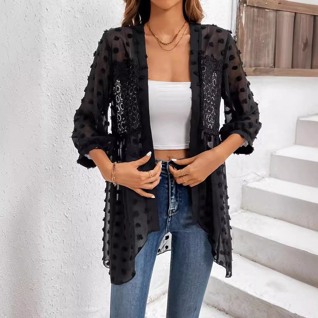 Polka Dot Open Front Coat