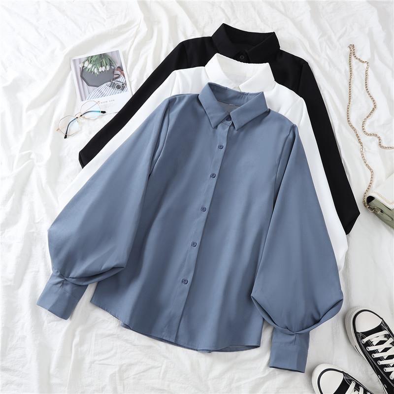 Chemise à manches lanternes, design Sense Niche, haut ample à manches longues et revers