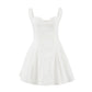 Backless Short Suspender Dress French Square Collar A- Line Mini Skirt