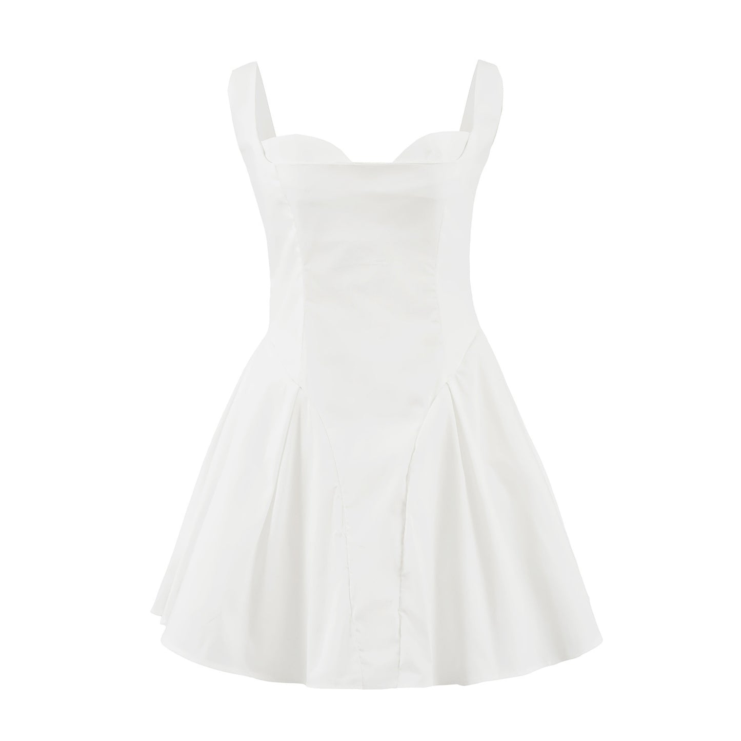 Backless Short Suspender Dress French Square Collar A- Line Mini Skirt