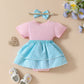 Girls' Cute Frog Short-sleeved Double-layer Dress