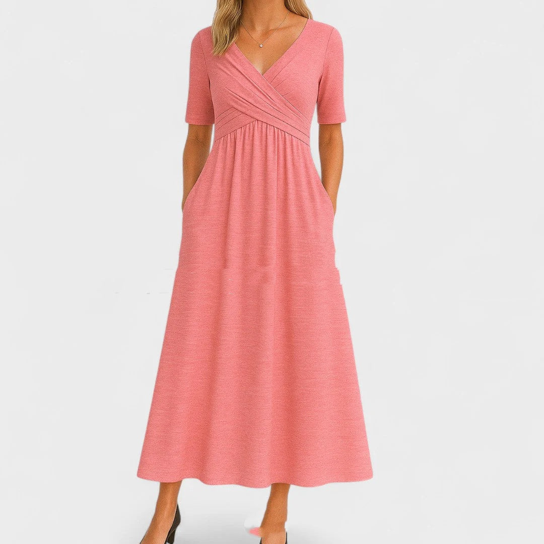 Women's Short Sleeve Summer V-neck Simple And Solid Color Fashion