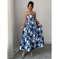 Womens Strapless Printed Casual A Line Dress