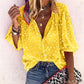 Printed Long Sleeve V-neck Button Ladies Blouse Women