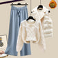 Ensemble trois pièces pour femme, gilet, pull épais, pantalon large