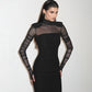 Mesh Stitching Finger Fit Design Long Sleeve Turtleneck Slim-fit Sheath Dress