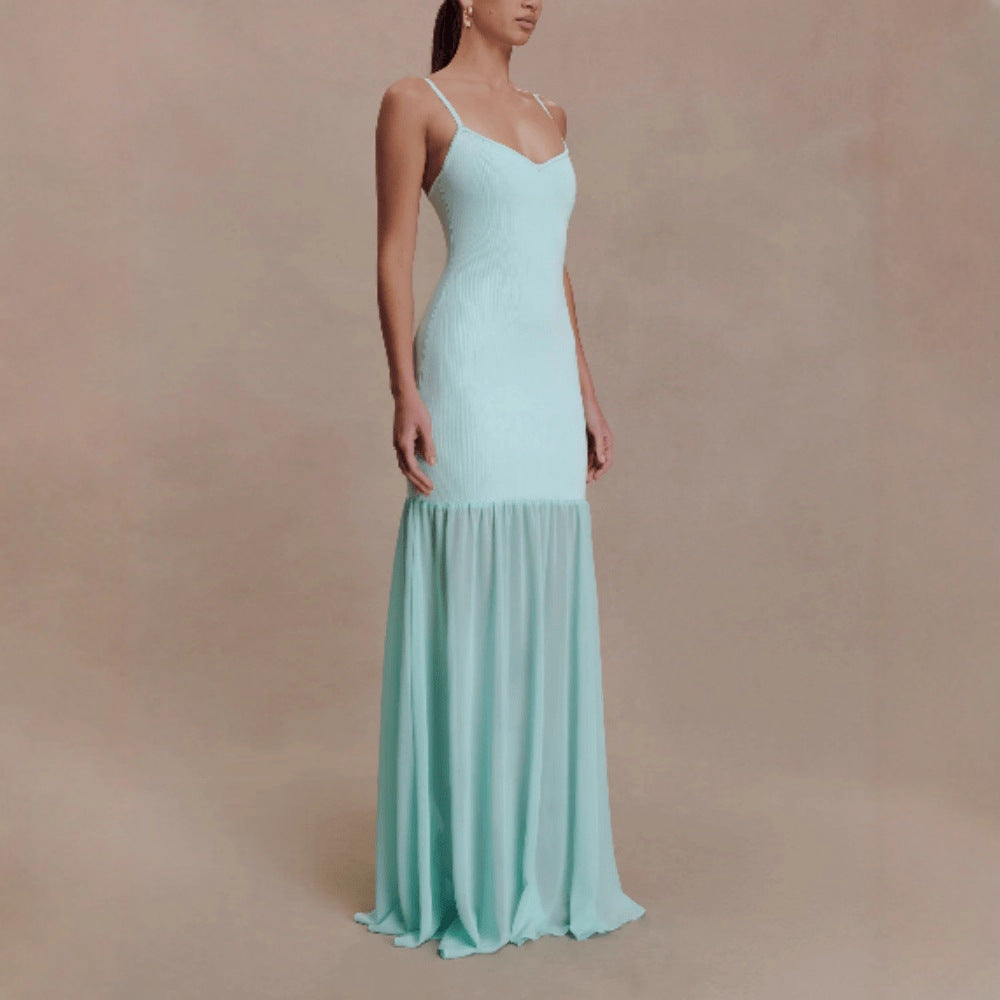 Womens Slim-Fit Stretchy Spliced Bodycon Slip Dress