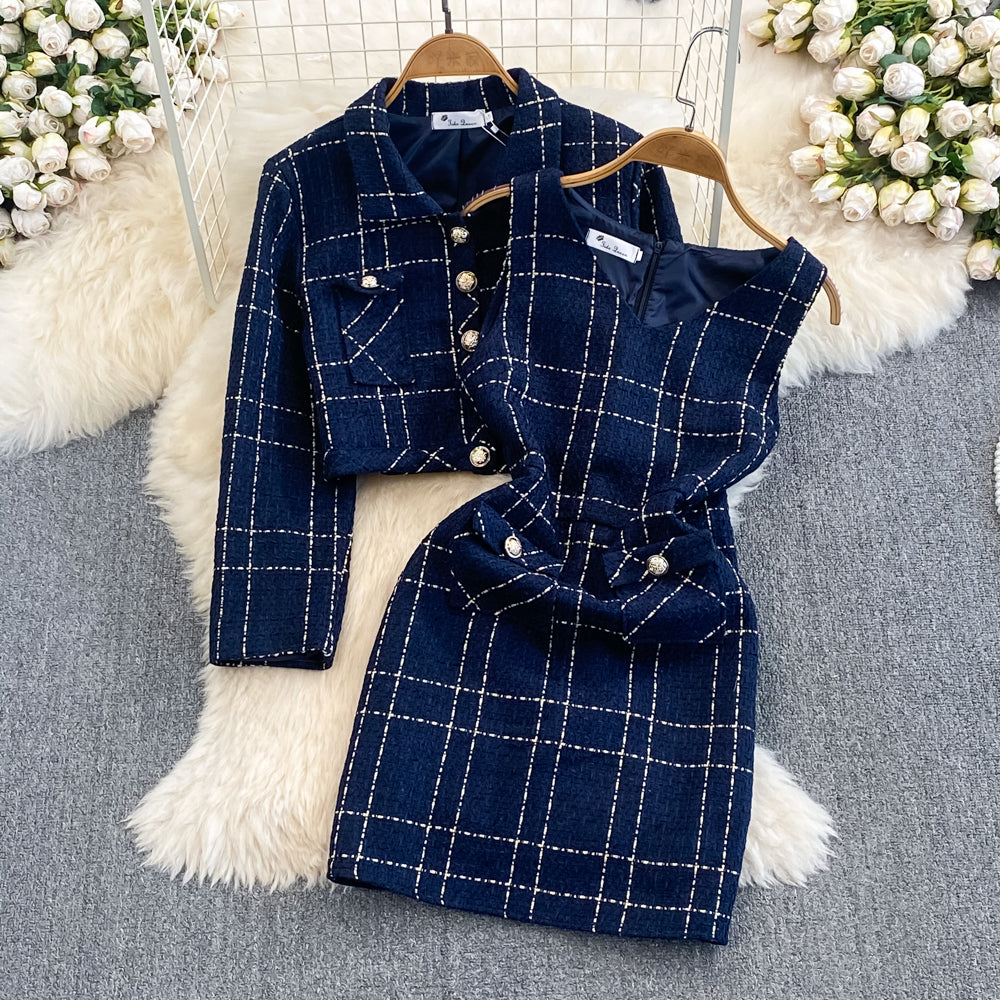 Elegant Tweed Two-piece Set With Long Sleeves