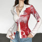 Women's Breasted Lapel Irregular Printed Shirt