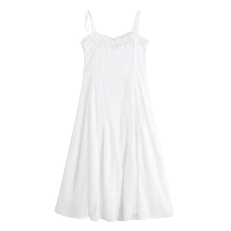 New Summer Laminated Decoration Bowknot Decoration Midi Skirt Sling Dress