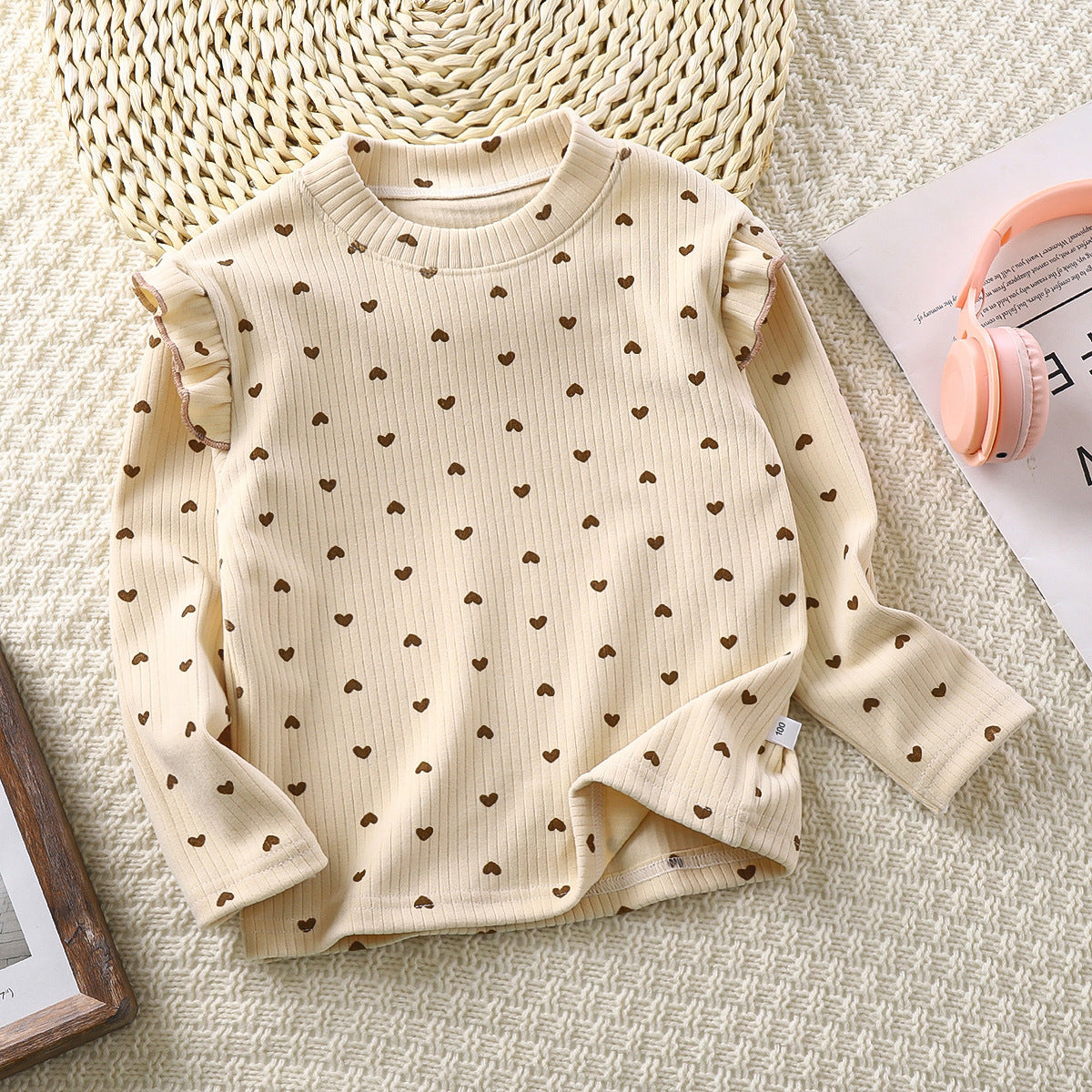 Girls' Autumn And Winter Floral Bottoming Shirt Flounced Sleeve T-shirt