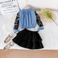 Hollow-out Long Sleeve Girls Dress Two-piece Set