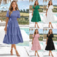 Robe de vacances à smocks et col rond, printemps et été