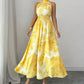 Neck Hanging Cinched Waist Sleeveless Dress With Ruffled Hem