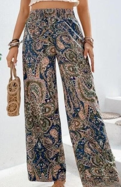 Pantalon large à imprimé cachemire bohème