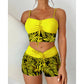Women's Split High Waist Boxer Lace Printing Swimsuit