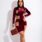 Female Slim Fit Korean Velvet Patchwork Mesh Dress