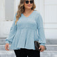 Doll Shirt V-neck Hollow Striped Polar Fleece Lantern Sleeve Bottoming Shirt