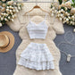 Lace Camisole And Ruffled Short Skirt Set
