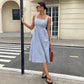 Womens Casual Sleeveless Strappy Square-Neck Colorblock Striped Dress