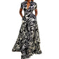European American Fashion Floral Print Lapel Split Dress Women