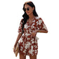 European And American V Neck Short Sleeved Chiffon Jumpsuit Shorts Women