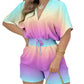 Summer European And American Short-sleeved V-neck Lace-up Jumpsuit