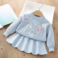 Girls Sweater Suit Autumn Little Girl Flower Long Sleeve Two-piece Skirt