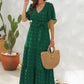 Robe d'été à manches courtes et col en V, design boule de fourrure, taille haute nouée, longue