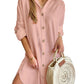 Robe chemise boutonnée à manches longues et revers pour femme, vêtement d'automne décontracté