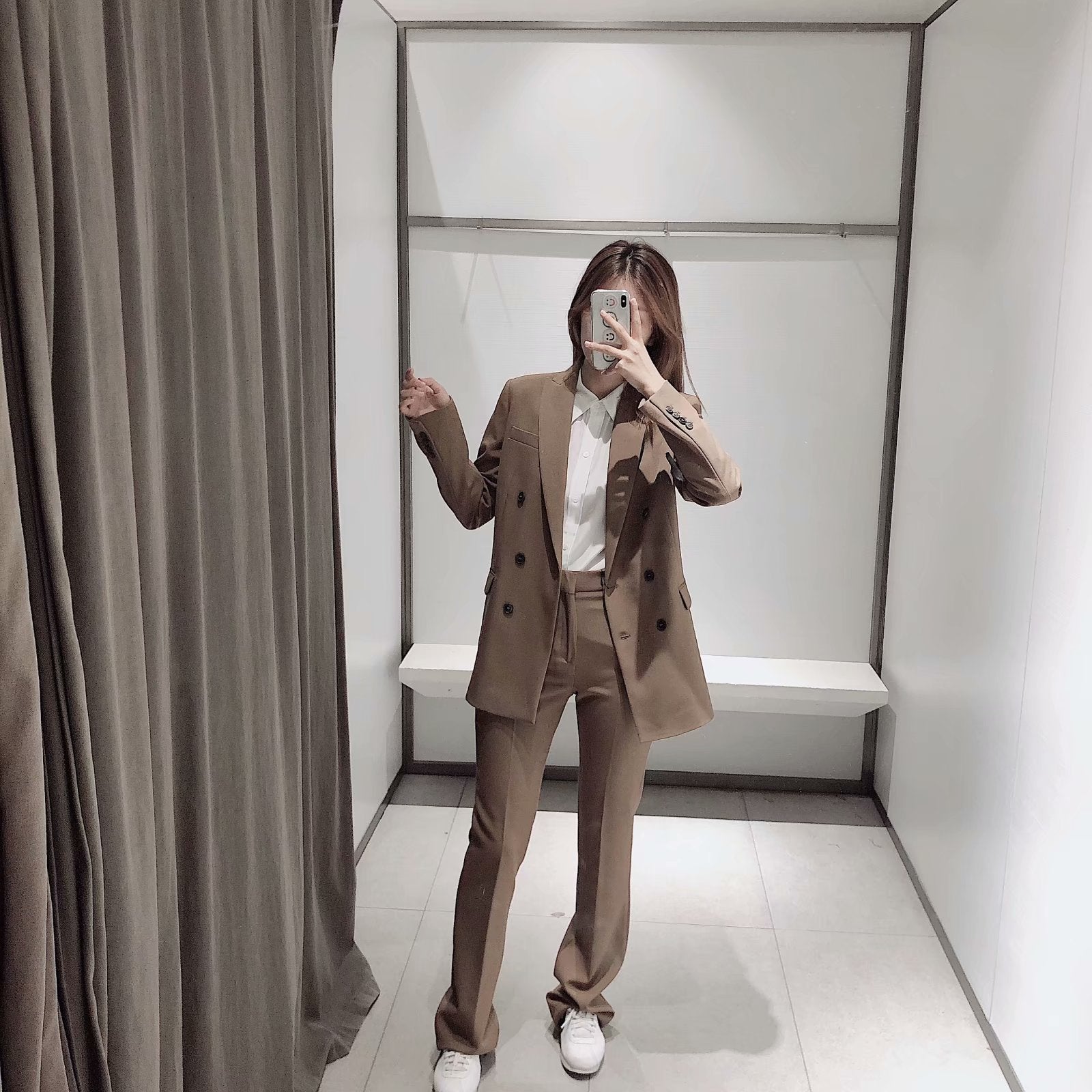 Solid Button Double-Breasted Blazer
