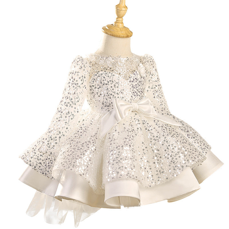 Bow Long Sleeve Puffy Girls Costume For Piano Performance