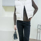 Fashion Mock Leather Vest With Stand Collar