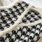 V-neck pearl buckle houndstooth knitted vest women
