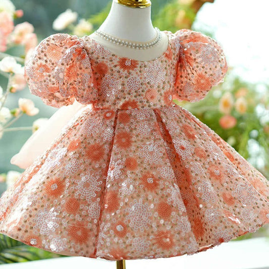Children's Shiny Princess Dress Puffy Grenadine