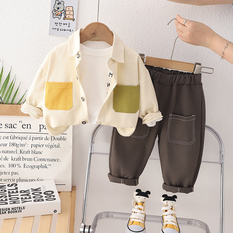 Color Block Shirt Small And Medium Boys Three-piece Suit