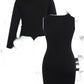Women's Color Matching Three-quarter Sleeve Top And Hip Skirt Two-piece Set