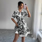 Simplicity Waist-controlled Printed Lace Up Short Sleeve Dress