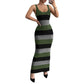 Striped Contrast Color Suspender U-neck Dress Long Knitted Dress