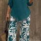 Ladies V-neck Shirt Tropical Plants Printed Pants Suit