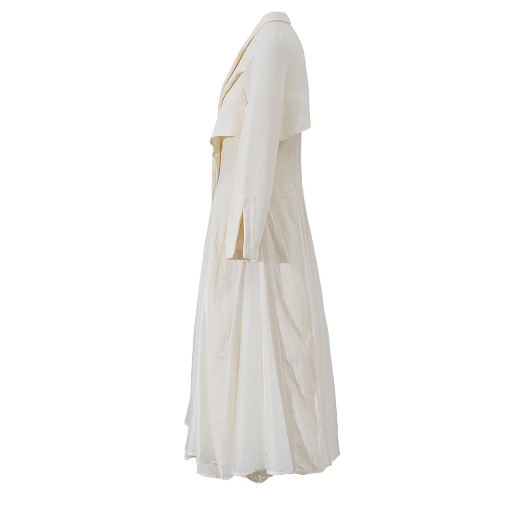 Women's Elegant Lapel And Waist Tight Long Sleeve Dress