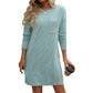 Robe à manches longues et col rond pour femme, couleur unie, rayée, avec poches, coupe droite