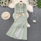 European And American-style Long-sleeve Deep V-neck Tie-up Top Two-piece Set