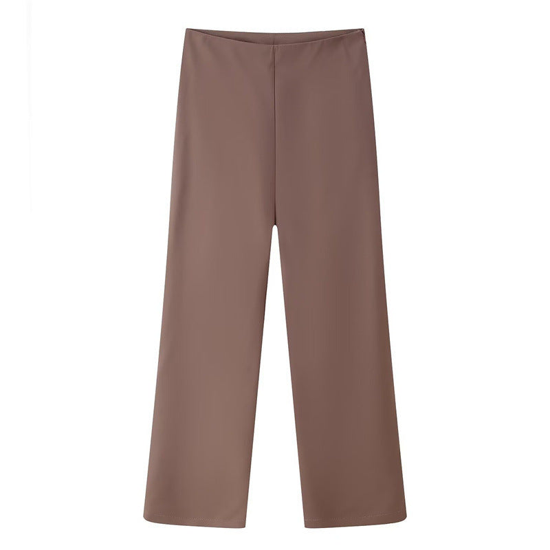 Sling Solid Color Top High Waist Casual Straight Trousers Suit