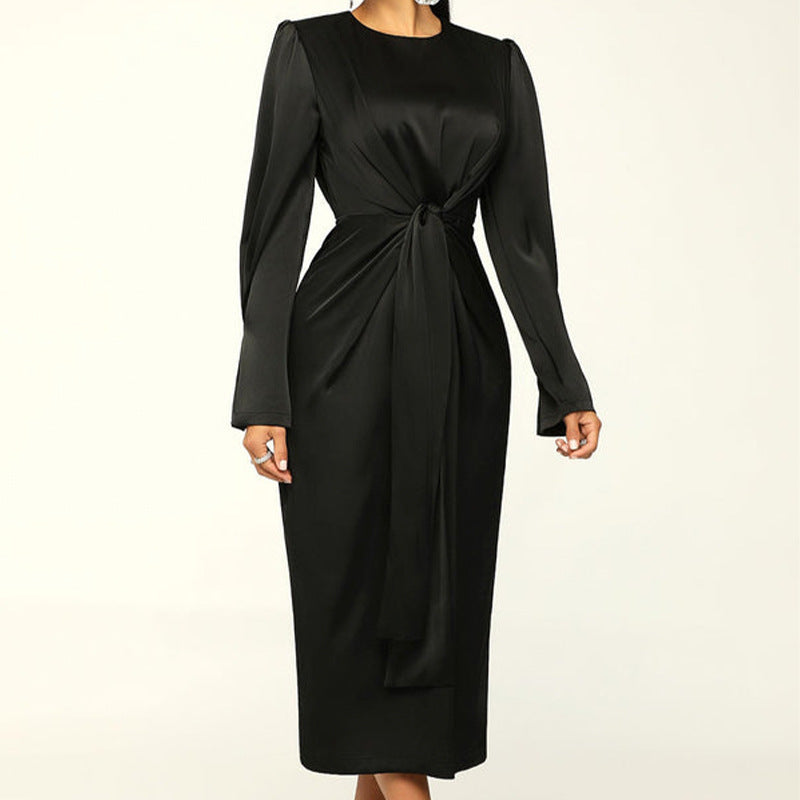Robe à manches longues et col rond pour femme